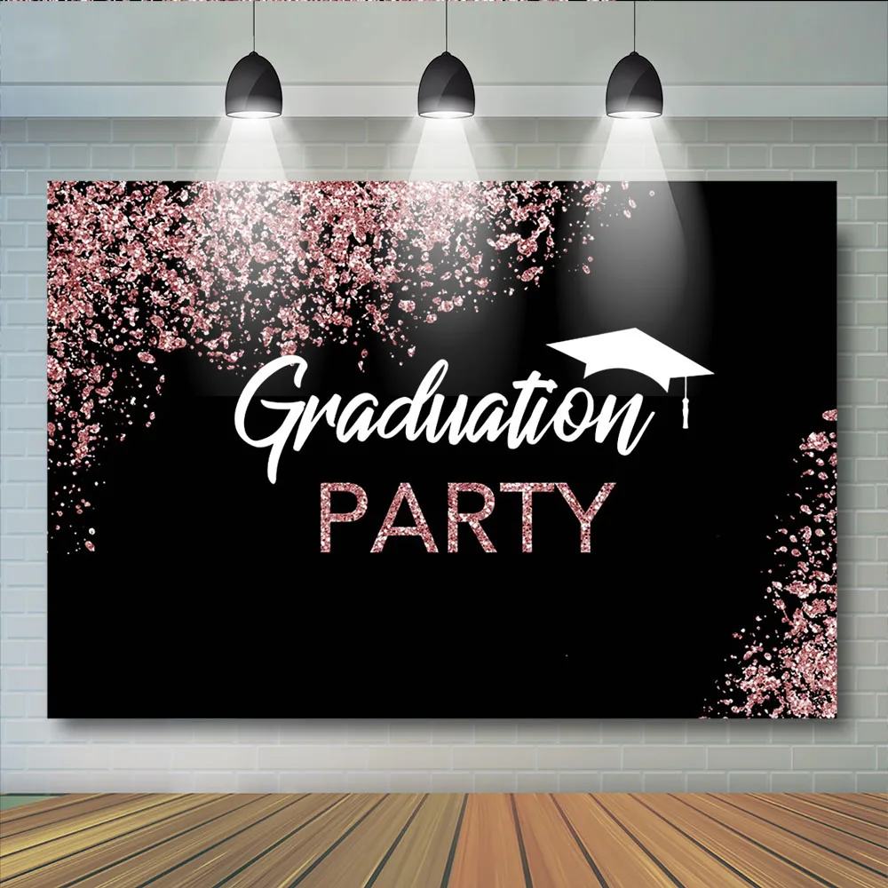 

Graduation Party 2020 Backdrops Floral Bachelor Cap Pink Photography Background Dark background Dots Backdrop For Photo Booth