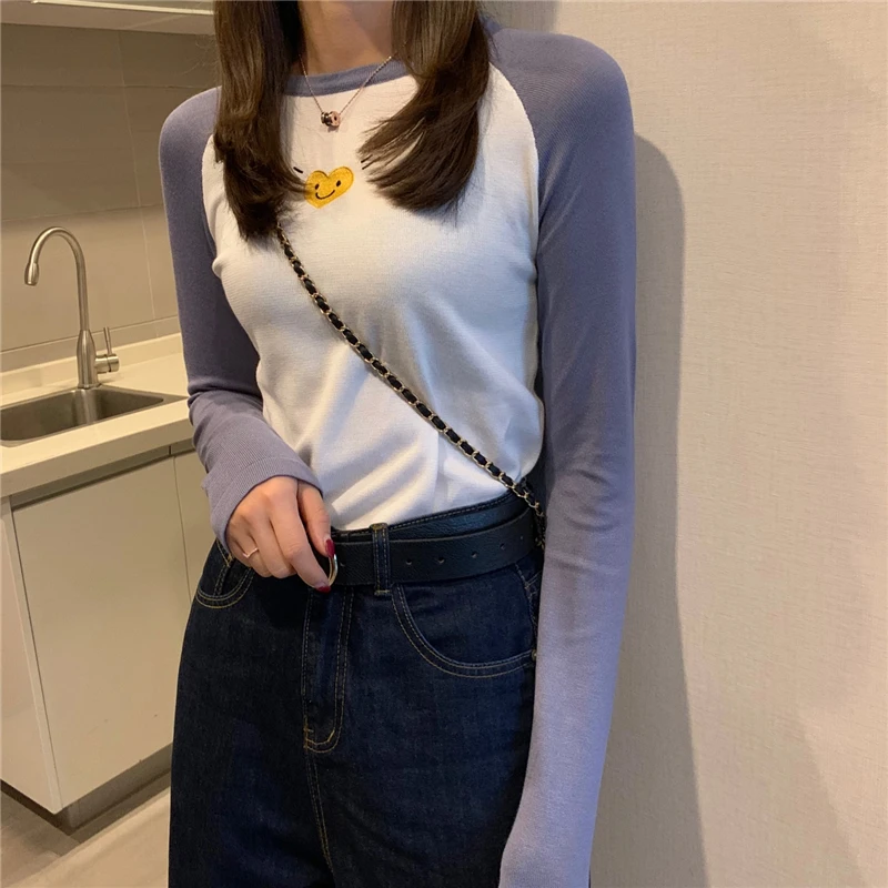 Новинка весны 2020 хлопковая футболка для девочек тонкая трикотажная контрастных