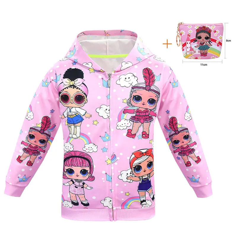 Популярная модель куртка с капюшоном и длинными рукавами изображением куклы из