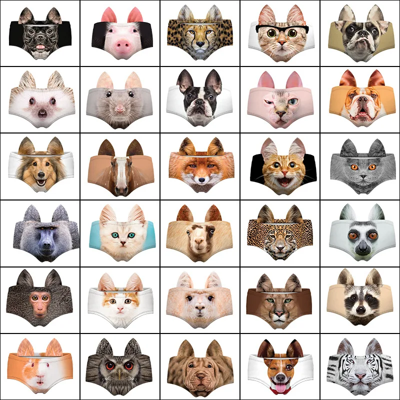 Женские сексуальные трусики 3D Животные кошка собака свинья обезьяна уши милое