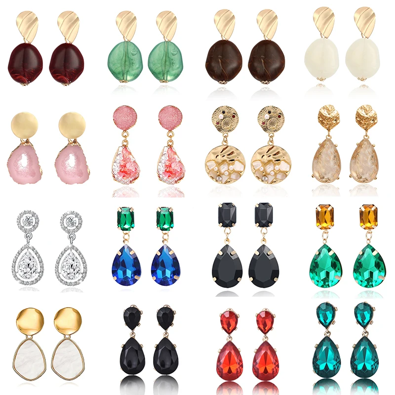 ZA многоцветные Кристальные серьги в форме капли воды геометрические корейские