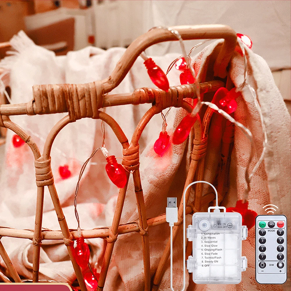 День Святого Валентина огни 17 футов 40 светодиодный красный в форме сердца