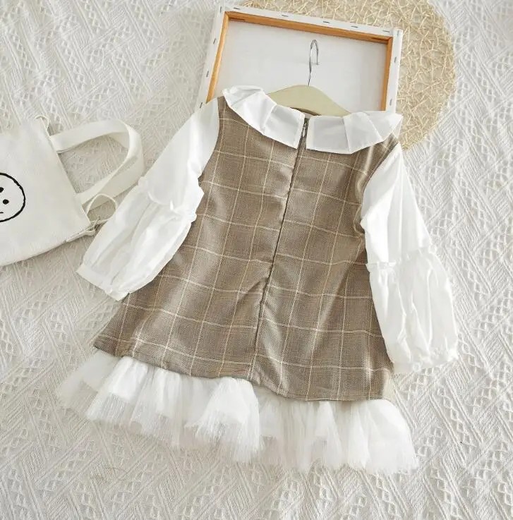 2019 Fall Children Girls Elegant Plaids Mesh Dresses Princess Fashion Clothing 5 pcs/lot Wholesale | Детская одежда и обувь