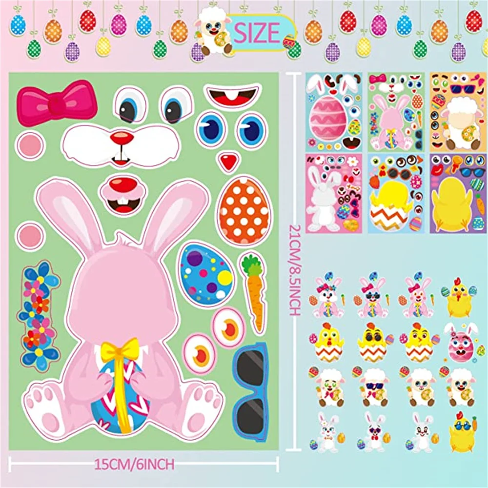 

10 Pack DIY Easter Face Making Chicks Sticker Make Easter Sheep Rabbit Colored Egg Chicks Stickers Holiday Gift Kids Toy