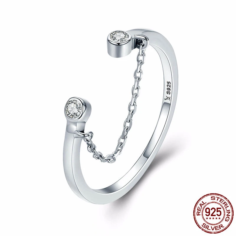 

VENTFILLE 925 Sterling Silver 100% Real Tassel Adjustable Clear CZ Finger Ring Women Ring Sterling Silver Ring Jewelry Gift