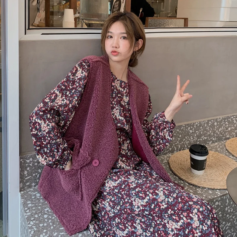 Цельнокроеное платье из овечьей шерсти Свободный жилет + с V-образным вырезом и