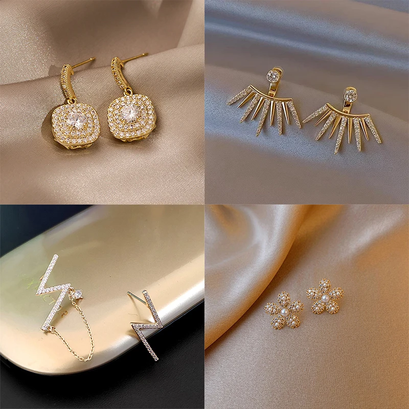 

YAOLOGE Rhinestone Geometric Drop Earrings For Women Alloy Multi-style Earrings 2021 Trendy Party Gift Jewelry aretes de mujer