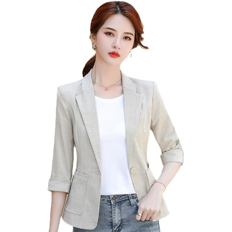 

New Spring Summer Women's Jacket 2021 Lady Slim Blazer Women Casual Seven Points sleeve short sleeve Sleeve Coat Plus Size4XL