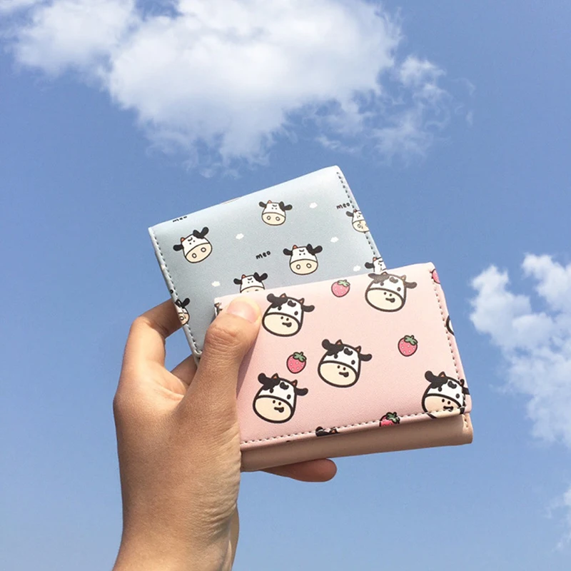 

Kawaii Cow Print Wallet Women Cute Cow Mini Coin Wallet Storage Bag Cute Short Card Holder Wallet Women Coin Purse Small Wallet