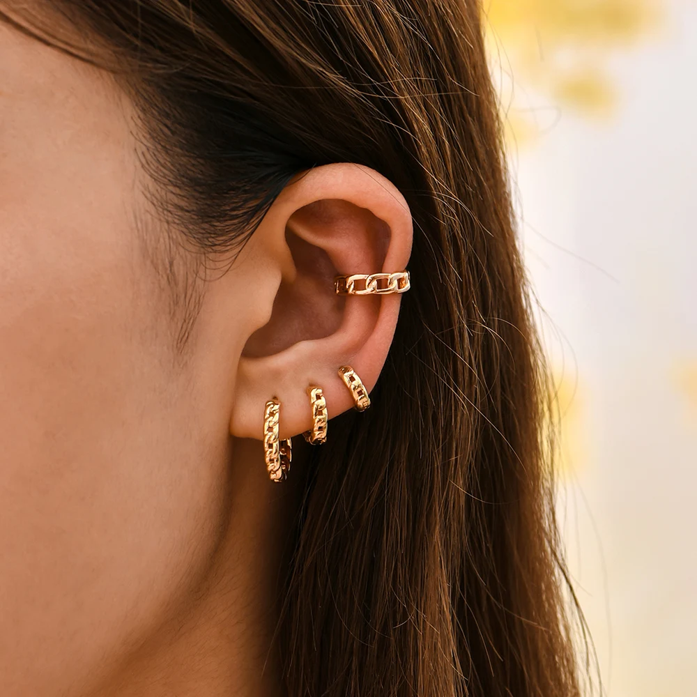 

Minimalist Small Gold Metal Piercing Huggie Earring Hoops for Women Trendy Chain Ear Buckle Cartilage Earclips Jewelry Brincos