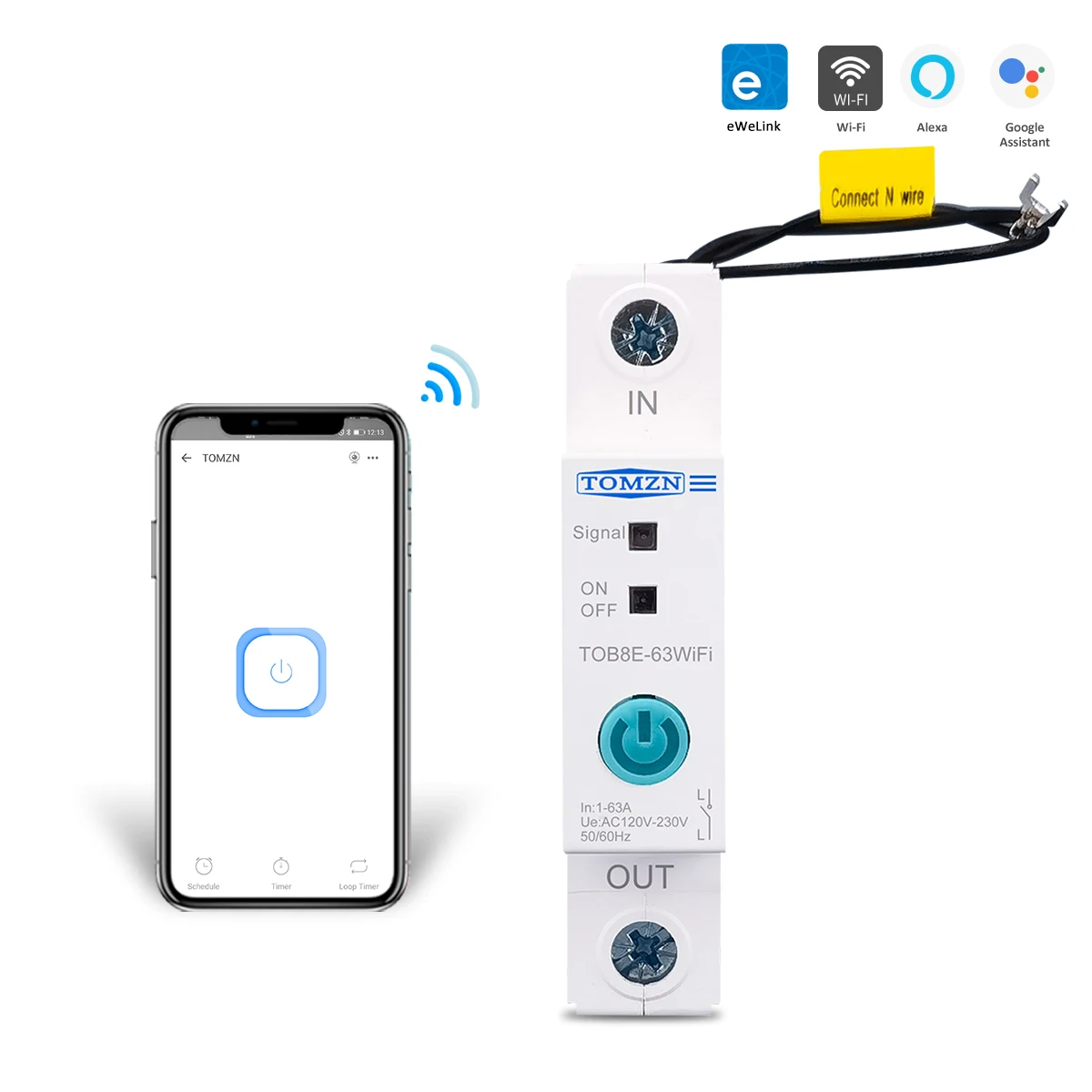 63A Din Rail WIFI Circuit Breaker Smart Switch Remote Control by Ewelink APP for Home 18mm without metering function | Обустройство