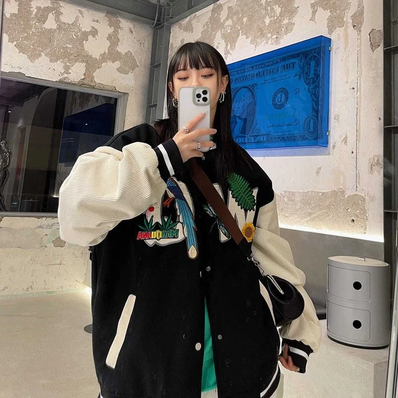

Vintage Trend Jackets 2021 Spring Autumn New Baseball Uniforms for Men Women Personality Embroidery Tops Corduroy Stitching Coat