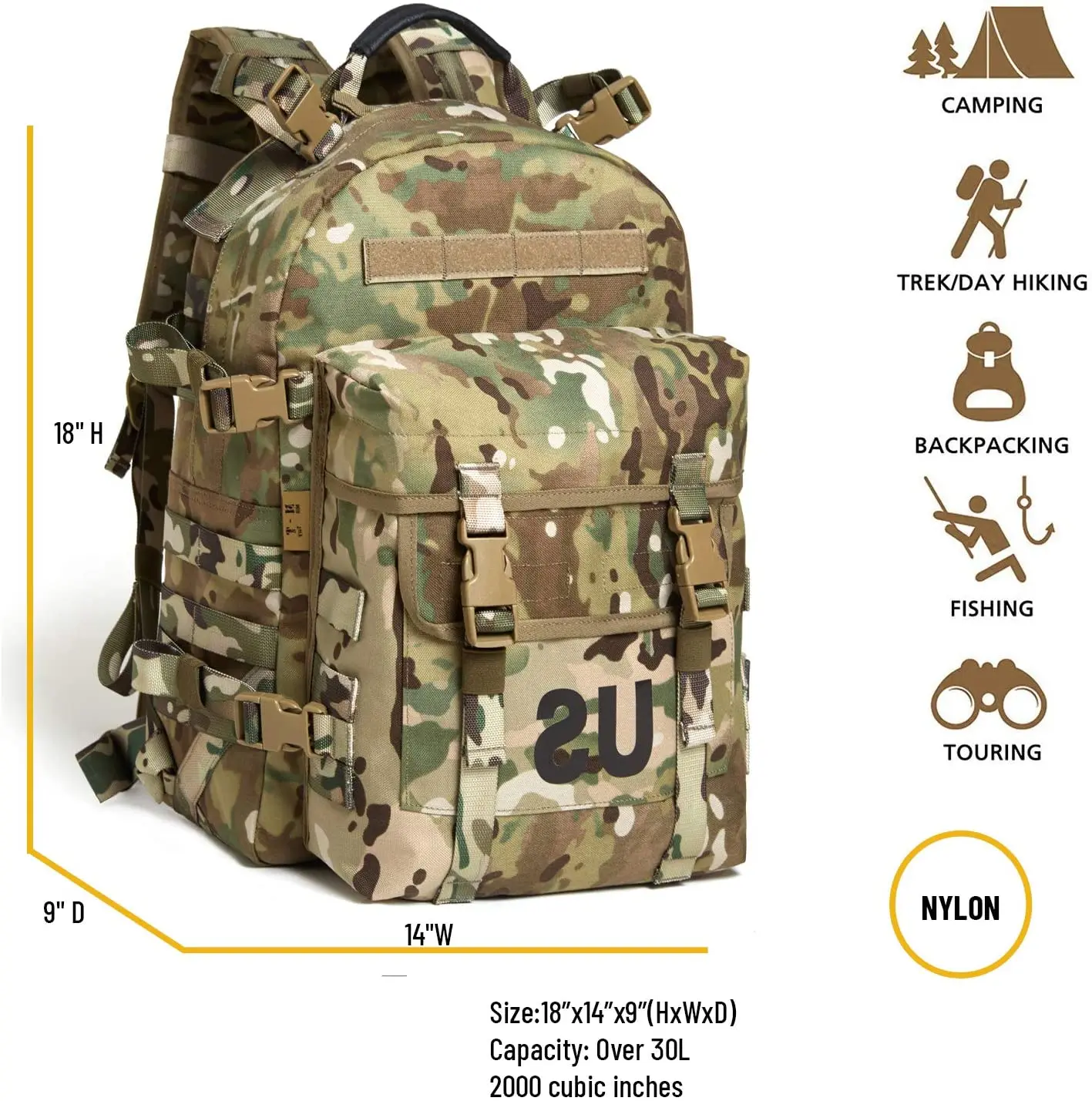 Военный Рюкзак Akmax US MOLLE II 30-40 л штурмовой тактический Мужской армейский ранец для