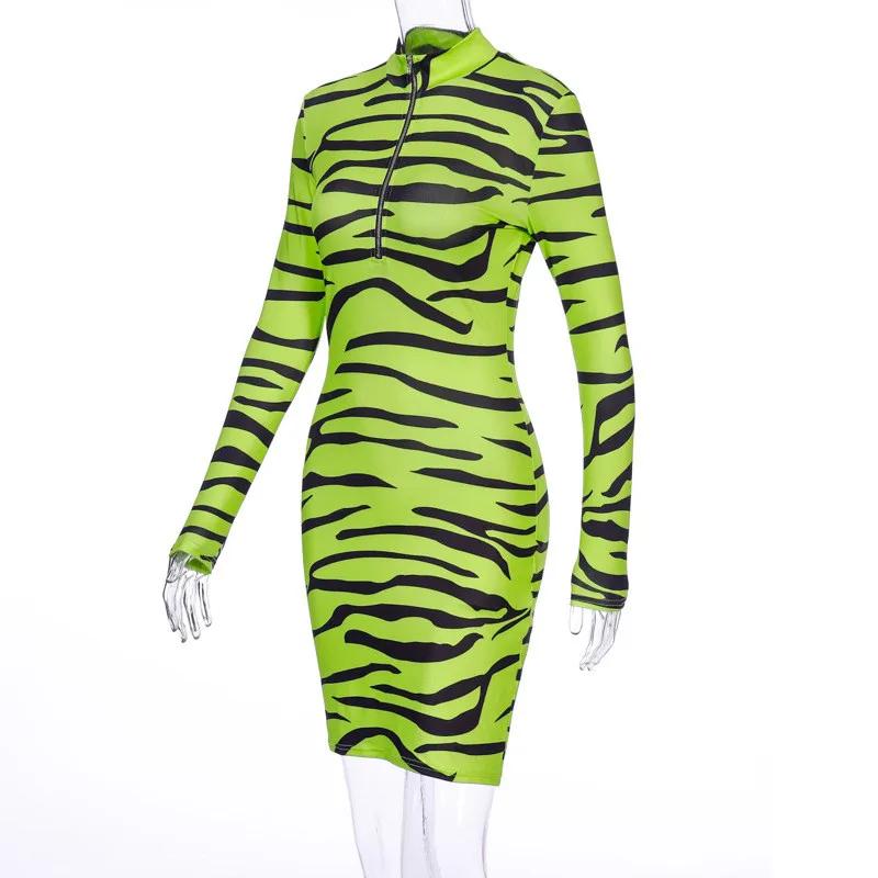 Ahagaga 2019 модное неоновое Полосатое сексуальное платье с печатным рисунком для