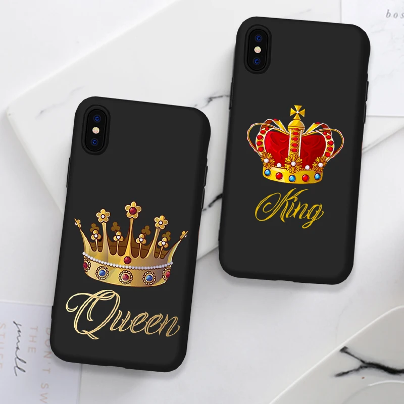 Мультяшный Король Королева пара телефонный чехол для iPhone 11Pro XR 7 8 Plus X MAX 5 SE милый