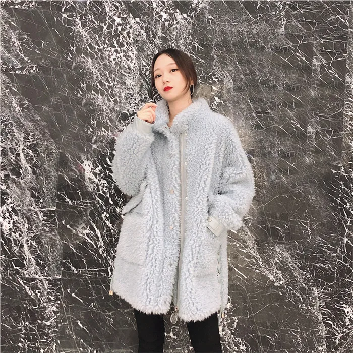 PUDI TX107202 женский зимний натуральный мех внутри теплая куртка пальто Женская Классическая куртка, пальто - Цвет: blue
