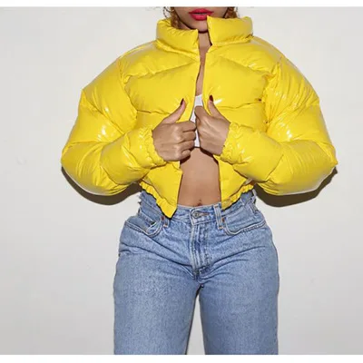 

cotton-padded Autumn winter and clothes bright metal short-style cotton-padded jackets