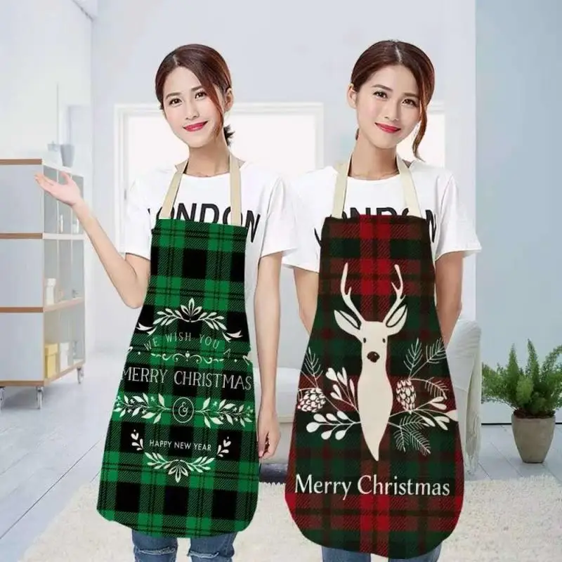 

Sleeveless Apron Cotton Linen Kitchen Apron Women's Home Cooking Christmas Waist Bib Pinafore Decoration Home Kitchen Accessorie
