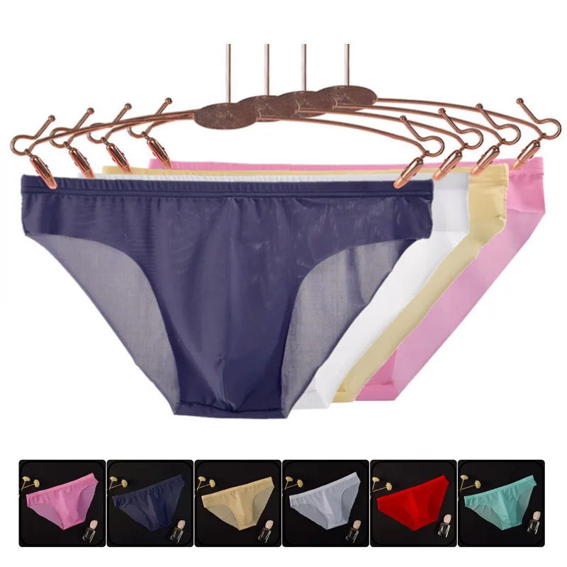 

Plus Size mens underwear gay Sexy Underwear Men Briefs Shorts Thin Ice Silk Panties Solid U Pouch Seamless Underpants