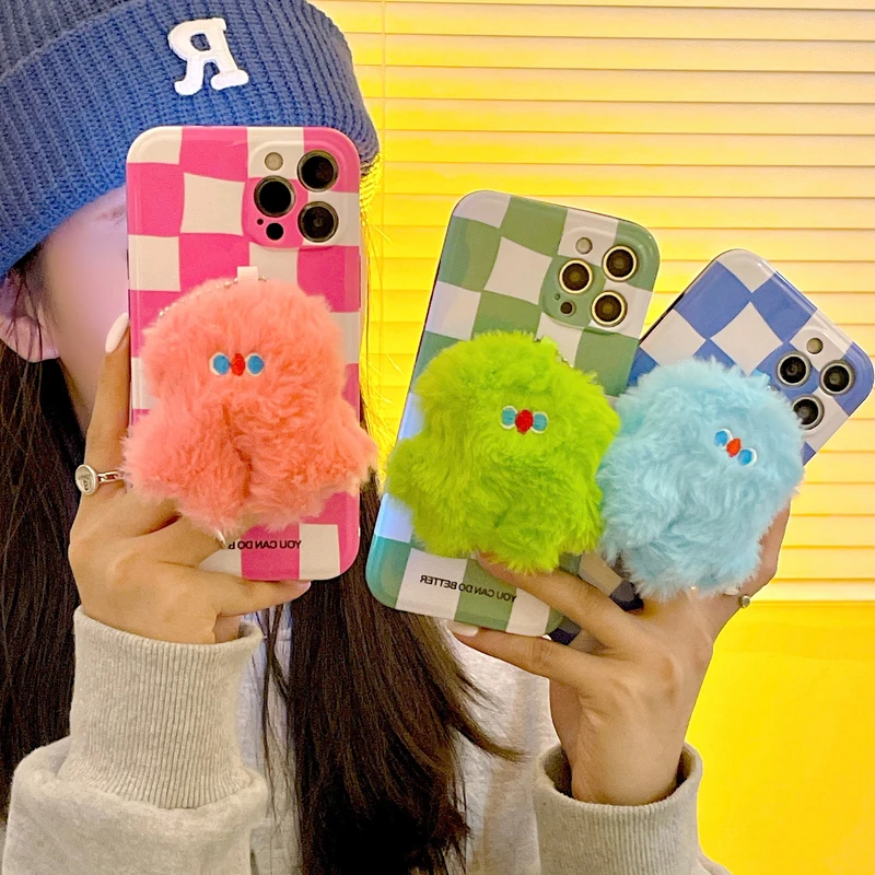 Забавный Милый мультяшный пушистый чехол для телефона с монстром iPhone 13 Pro Max 12 11 Capa