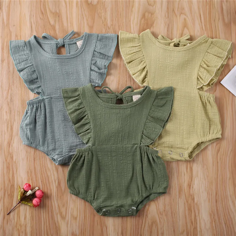 

Для новорожденных, для маленьких девочек одежда боди комбинезон с кружевным гофрированным воротником хлопковый комбинезон однотонные Цве...