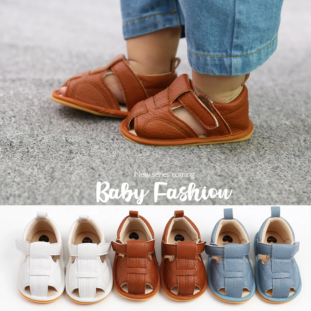 Summer Boys Sandals Soft Leather Closed-Toe Toddler Baby Shoes Boys Girls Beach Shoes Sport Infant Kids Sandals