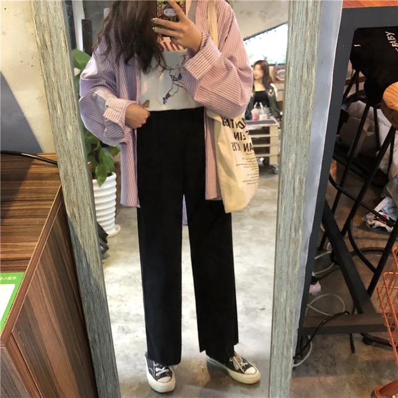 

Pants Women Chic Trousers Ankle-Length Pockets High Quality Hot Sale Black Simple All Match Korean Style Harajuku Loose Females
