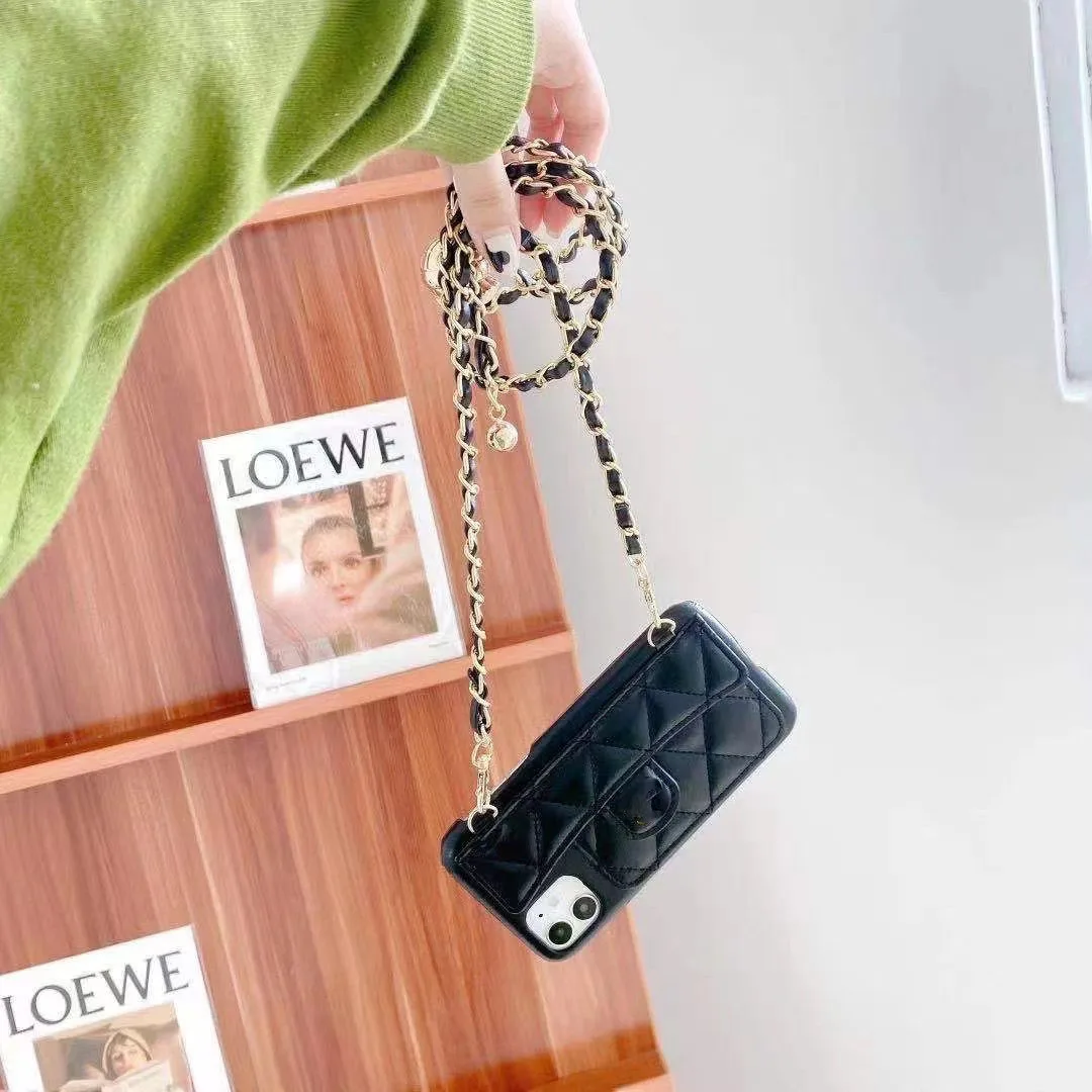 

Fashionable big-name Apple 12pro mobile phone shell card case crossbody leather chain adjustment xsmax female 7p diamond