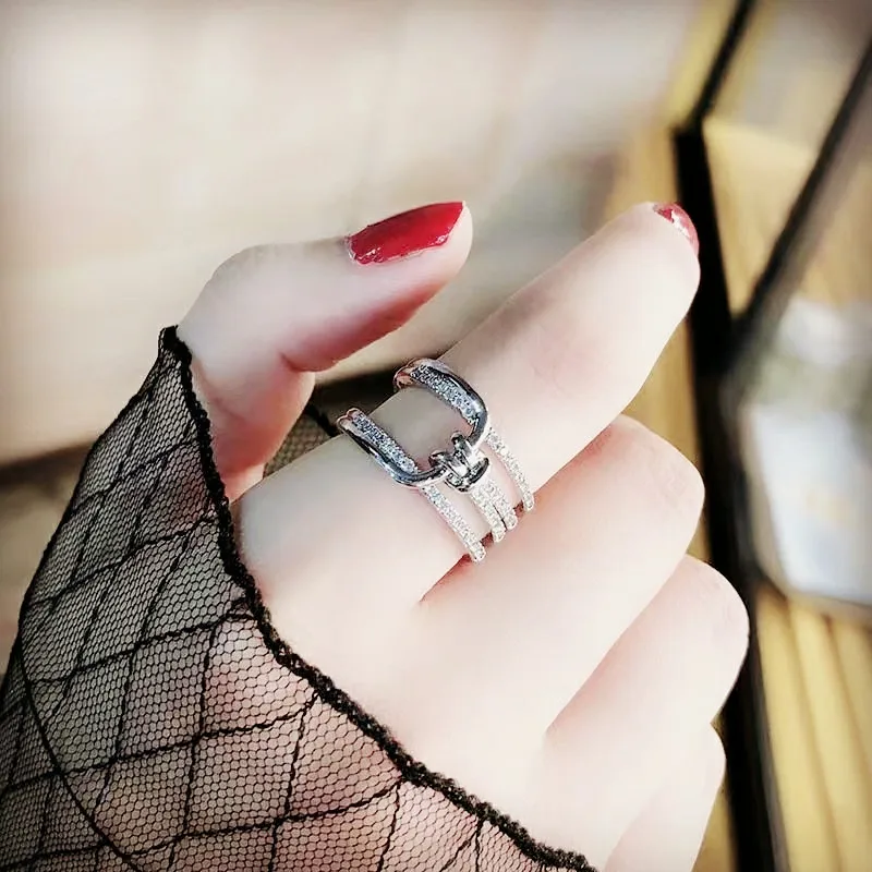 Оптовая продажа серебряные кольца Стразы открытый серебряный цвет кольцо с