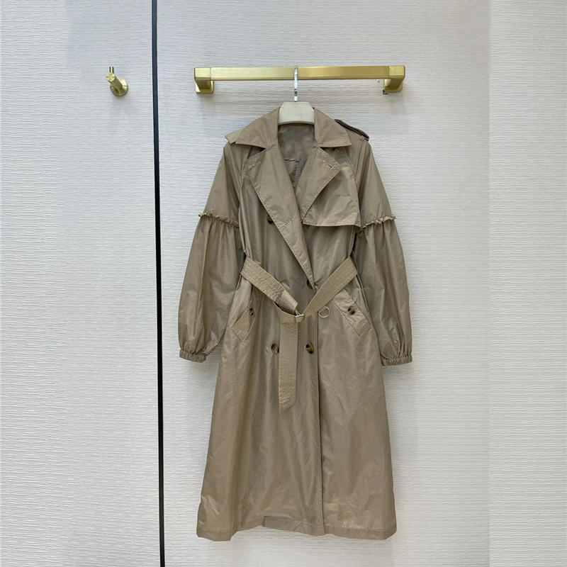 

Женский Длинный Тренч из ткани с отложным воротником