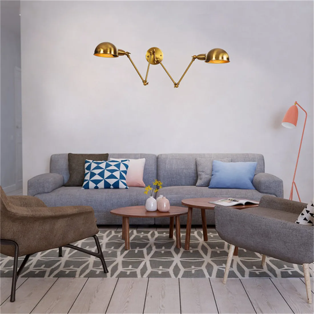 Бронзовый настенный светильник Deconew в стиле ретро двойной винтажный с железными