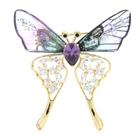 wulibaby luxury transparent wings butterfly for women designer blue green cubic zirconia insect party brooch pin jewelry gifts
