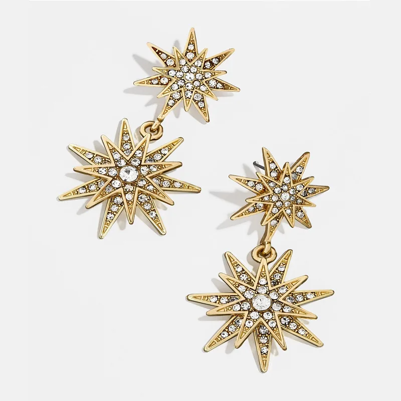 Женские корейские серьги в стиле бохо с золотыми цветами и звездами эффектные