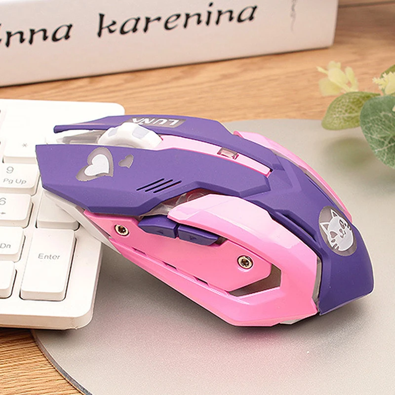 usb wireless gaming mouse pink computer professional e sports mouse 2400dpi colorful backlit silent mouse for lol data laptop pc free global shipping