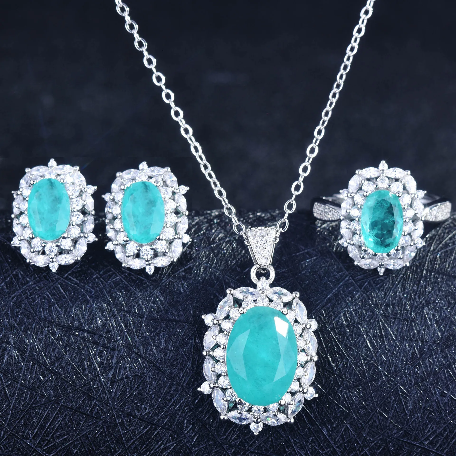 

Fashion Palaiba Necklace Princess Pendant Color Treasure Banquet Jewelry Rings Earrings