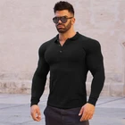 Рубашка-поло мужская Спортивная компрессионная, облегающая футболка с длинным рукавом, Топ-поло для тренировок и фитнеса