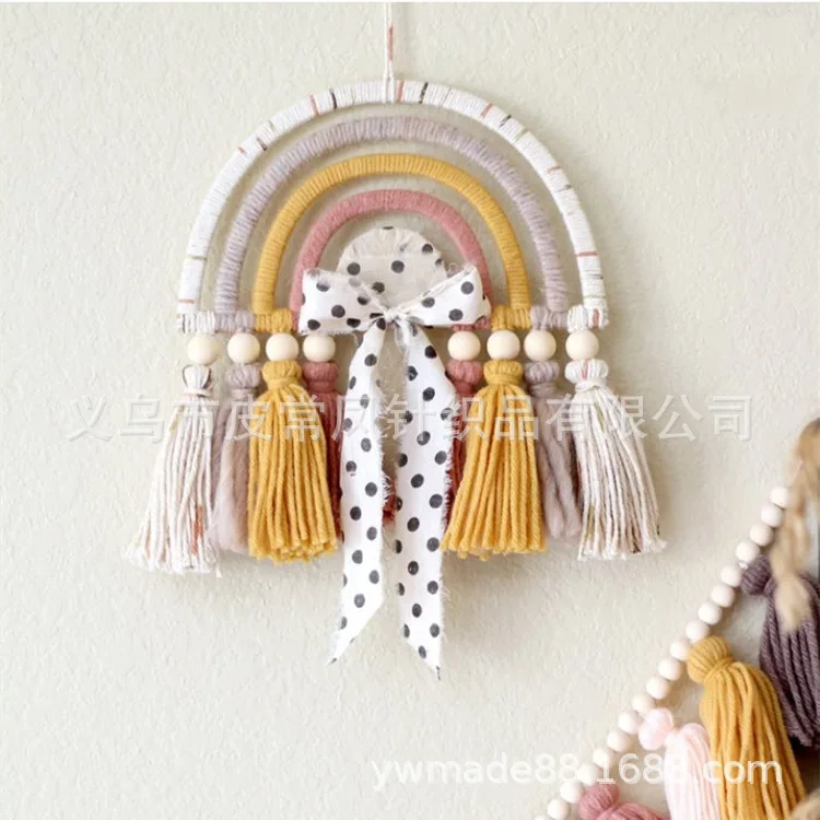 

Nordic retro rope eco kawaii tassel mixed color rainbow children's lving room wall decoration girl room