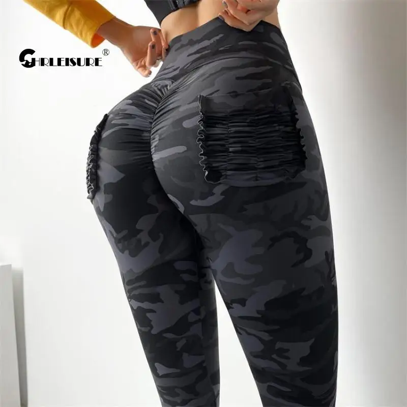 

CHRLEISURE Camouflage Sport Leggings Pocket Yoga Sportwear High Wasit Hip Lift Running Elasticity Quick Dry Gym Women's Pants