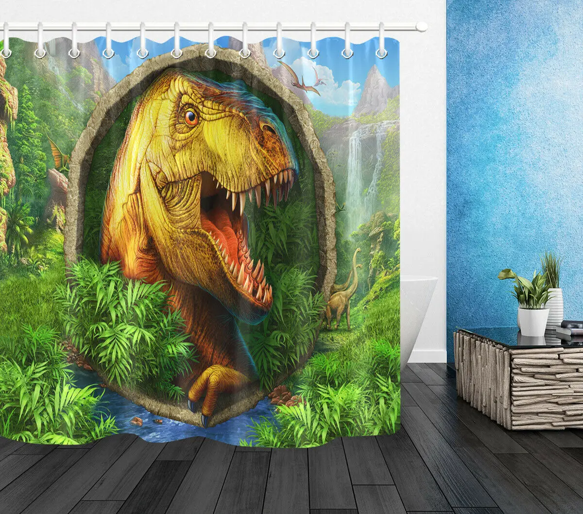 

Ancient Jungle Dinosaur Waterproof Fabric Shower Curtain Bath Accessory
