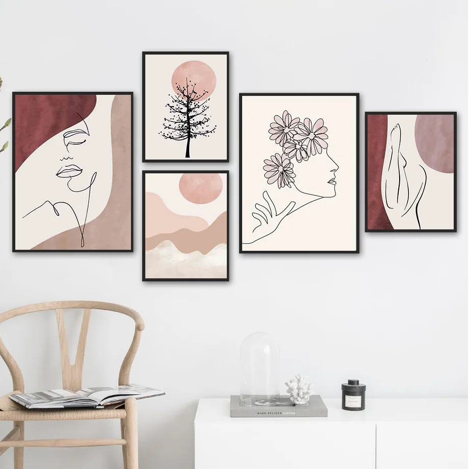 

Flower Tree Line Women Abstract Wall Art Canvas Painting Nordic Posters And Prints Wall Pictures For Living Room Bohemian Decor