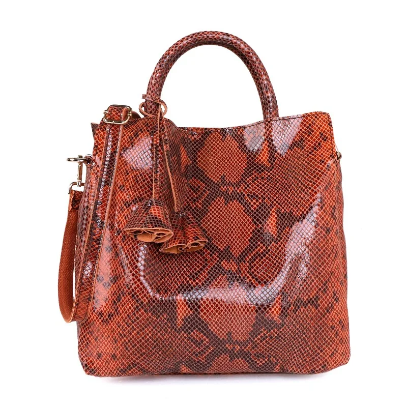 2021 New Casual Snake Pattern Handbag Women Big Tote Bag Genuine Leather Handbags for Ladies Elegant Shoulder | Багаж и сумки