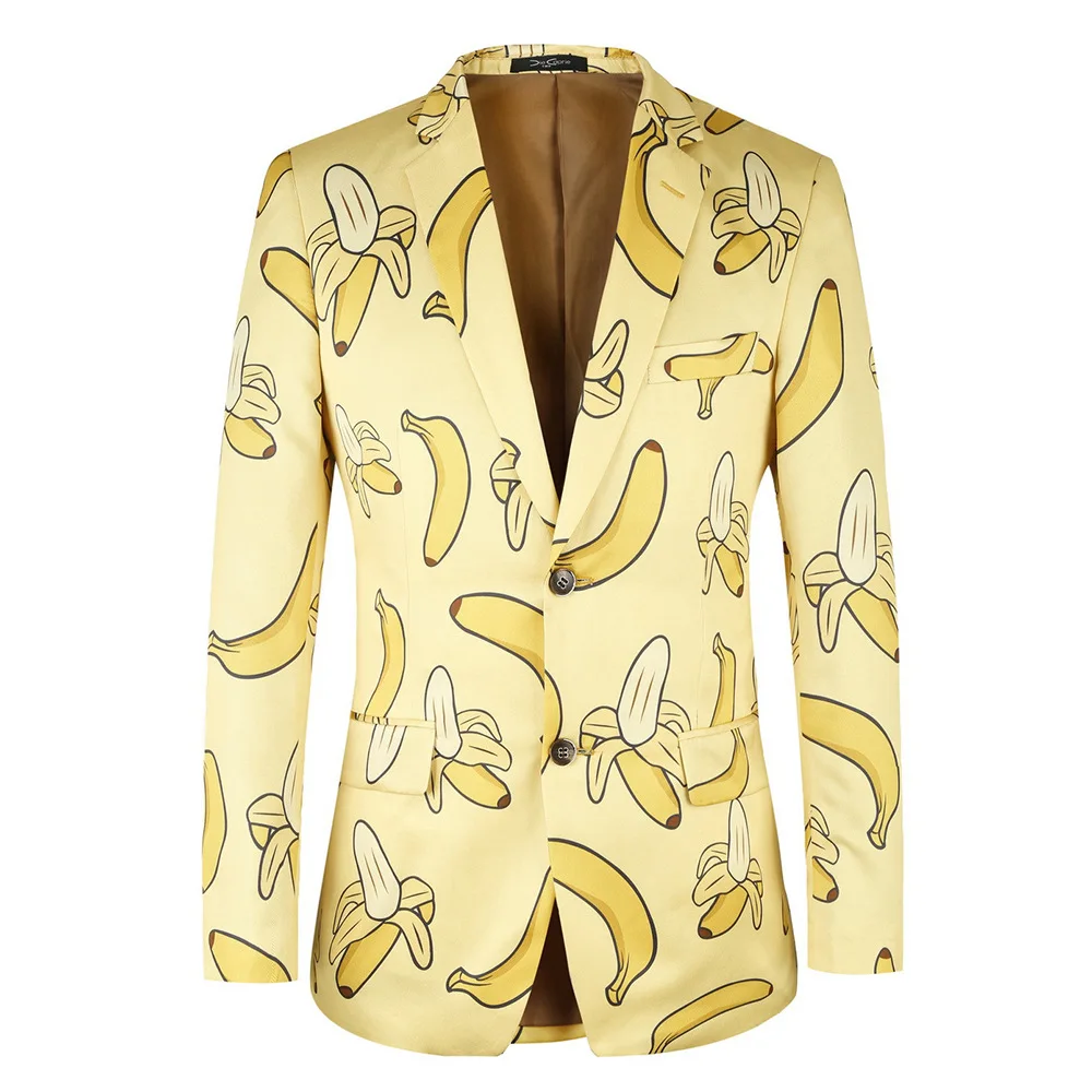 

Мужской пиджак, повседневный желтый мужской блейзер с банановым узором, однобортный мужской приталенный Блейзер