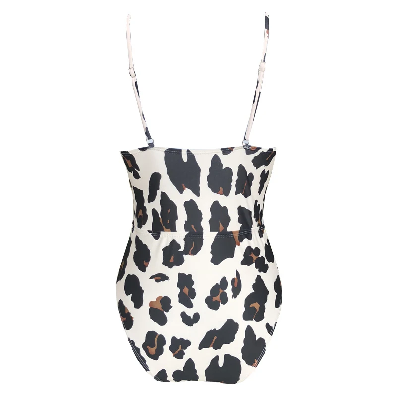 Новый Цельный купальник с леопардовым принтом v образный вырез сексуальный для