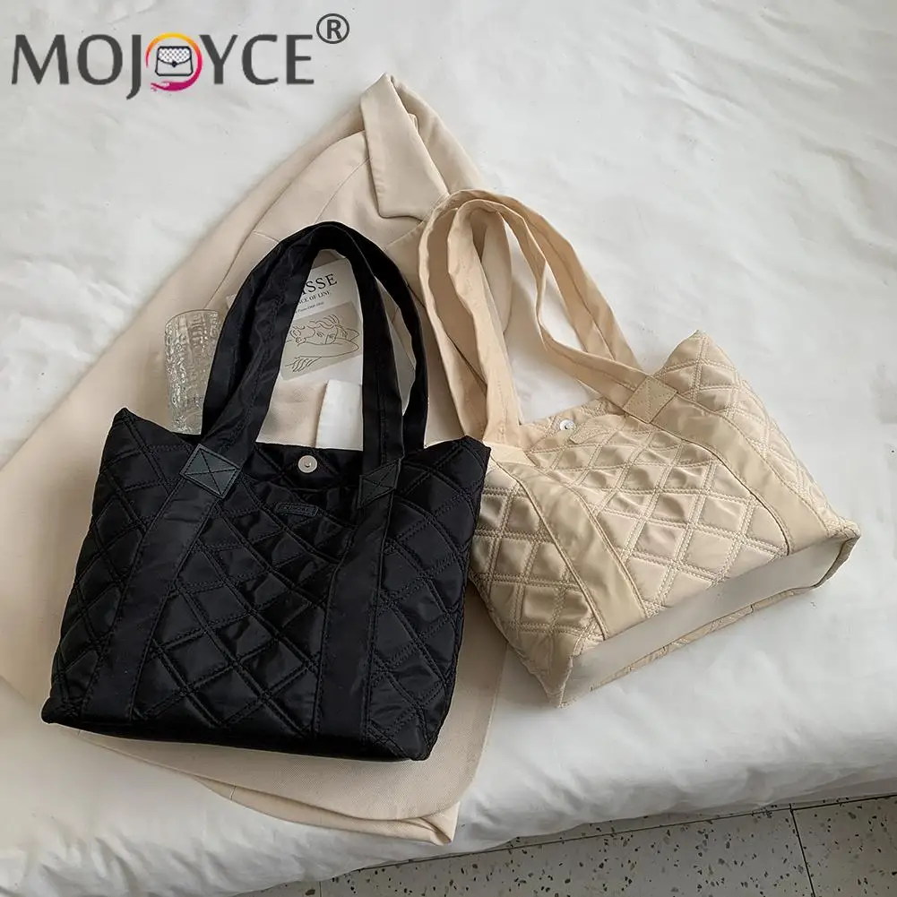 

Fashion Female Quilted Cotton Padded Handbag Portable Diamond Lattice Pattern Large Capacity Nylon Shoulder Underarm Bags