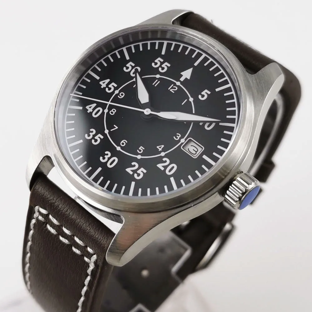 

39MM Black Sterile Dial Sapphire Glass Date Mechanical Luminous Number 24 Jewels NH35 Movement Automatic Men's Wristwatch