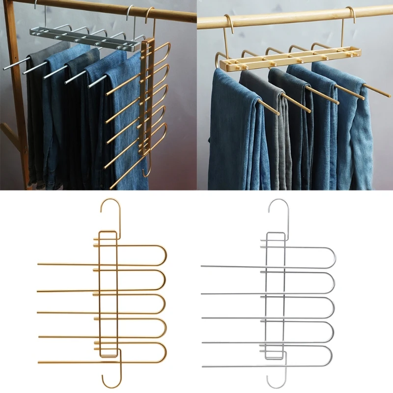 

Non-Slip Pants Hanger with Clips 5 Layered Trousers Rack for Jeans Trousers Skirts Scarf Ties Towels Closet Storage