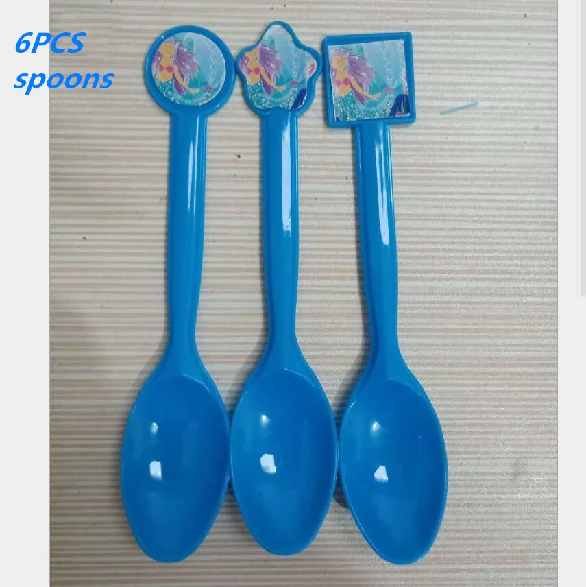 6pcs spoon 10 шт. Русалочка бумажная Конфета попкорн Подарочная коробка Висячие десертные сумки подарки для девочек на свадьбу День рождения вечерние украшения Русалочки - Цвет: 6pcs spoon