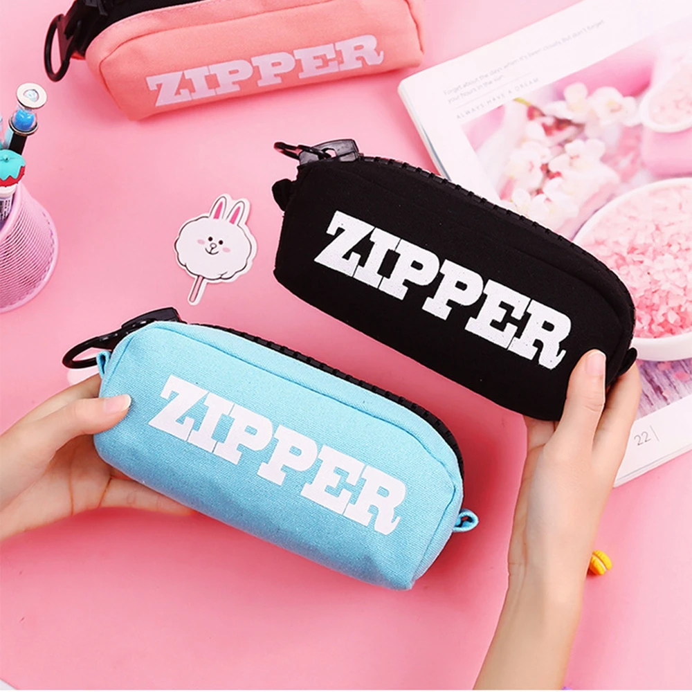Креативный чехол для карандаша на большой молнии холщовый футляр ручек милый