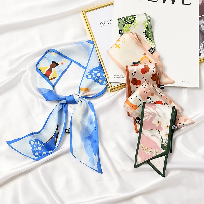

Streamer Small Silk Scarf Female Spring and Autumn Narrow Fashion Dance Girl Floral Print Decorate Tie Bag Handle Ribbon Scarf