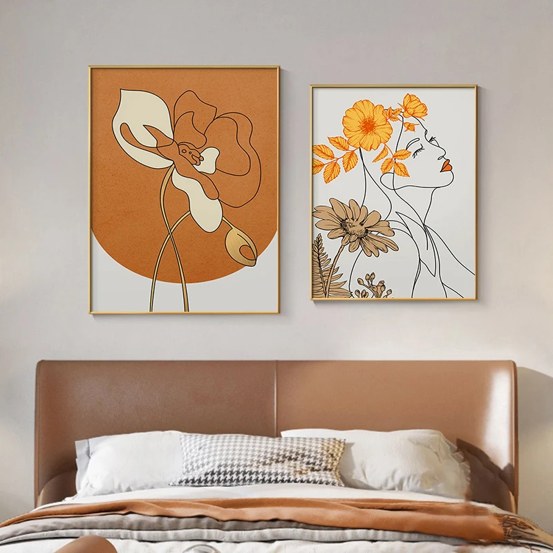 

Abstract Woman Line Canvas Art Painting Flower Poster Print Home Decor Scandinavian Dining Room Decoration Pictures Wall Posters